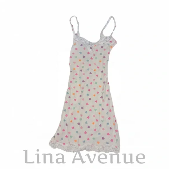 NWT Skims Fits Everybody Lace Mini Slip Dress Marble Candy Heart Print Size XS - Picture 5 of 12